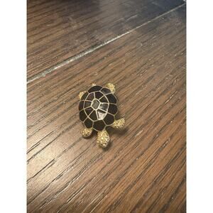 Turtle Brooch Deep Blue/Black Stones W/Gold Fashion Jewelry